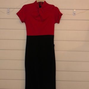 Red & Black Twist Front Dress
